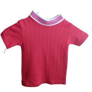 Boys 4 Vintage T-shirt Single Stitch Red Ribbed Knit Striped Ringer Collar Hippy